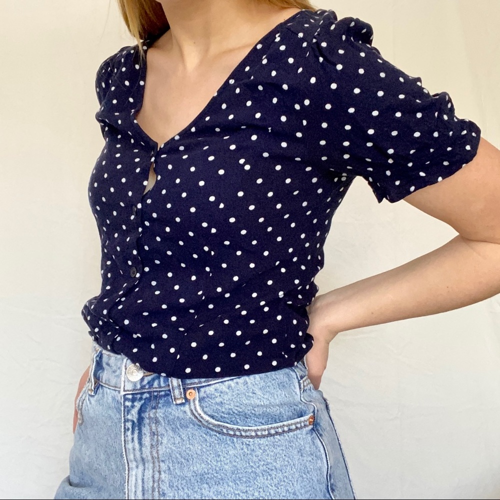 Puffy Sleeve Polka Dot Blouse